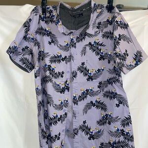 Tropical Print Men's Shirt L purple